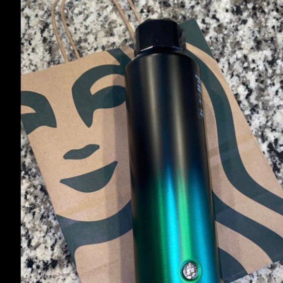 2021 Starbucks Christmas Black Green Jeweled Lid Water Bottle 20 oz